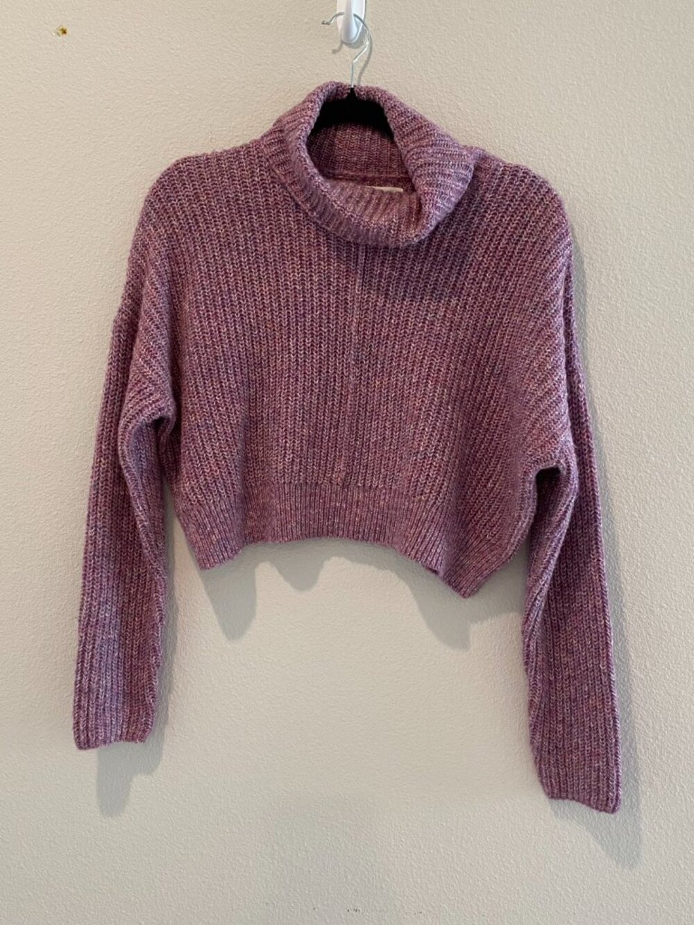 Aeropostale Orchid Pink Marled Cozy Cropped Turtleneck Sweater Drop Shoulder S